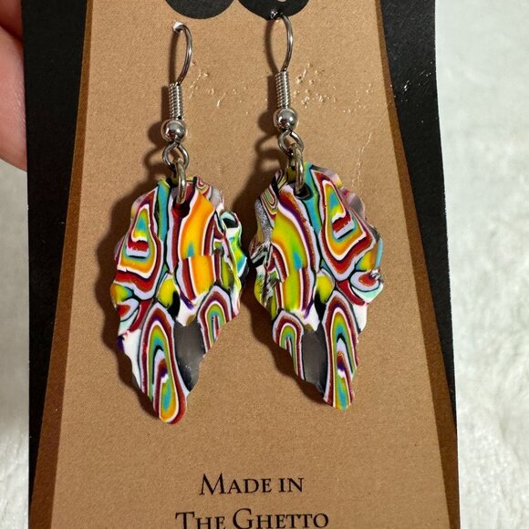 Gores Art Handmade Polymer Clay Earrings Duo: Leaf Dangles & Studs NOLA  New - Picture 2 of 5